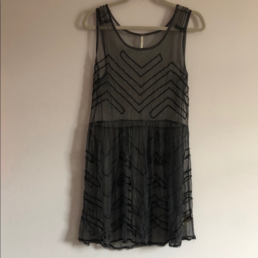 Free People Sheer Black Beaded Dress